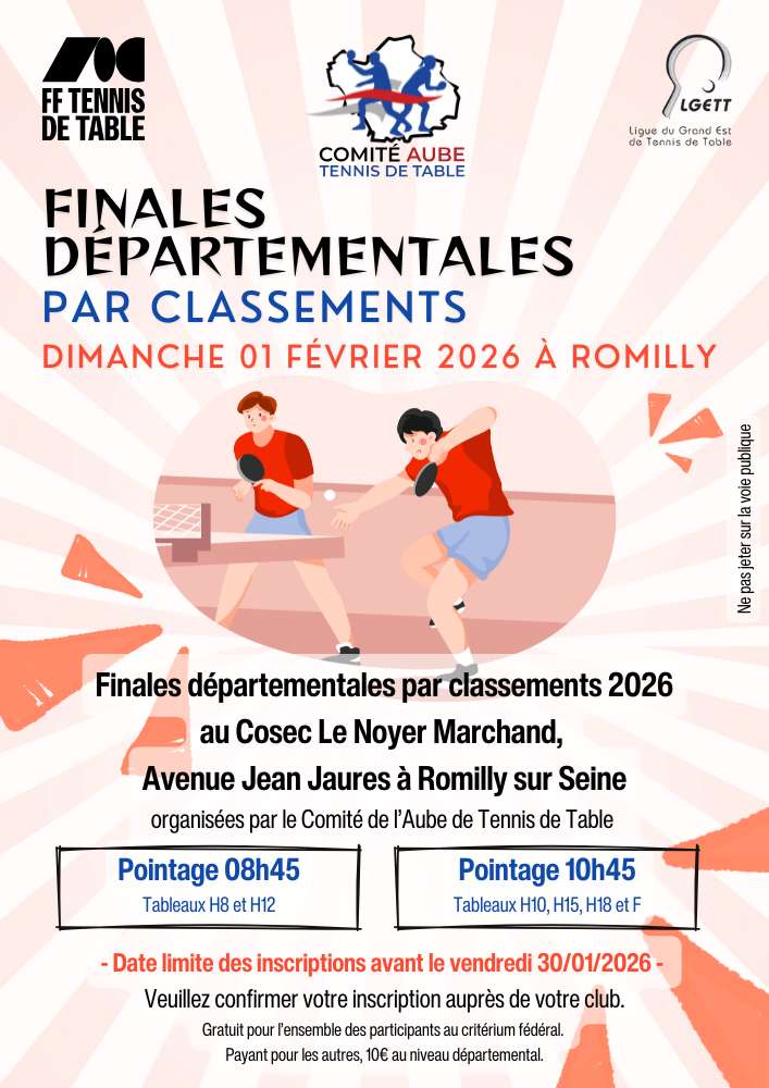 Finales Départementales par Classements – Dimanche 1er février 2026 à Romilly