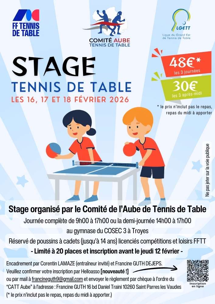 Stage jeunes – 16, 17 et 18 février 2026